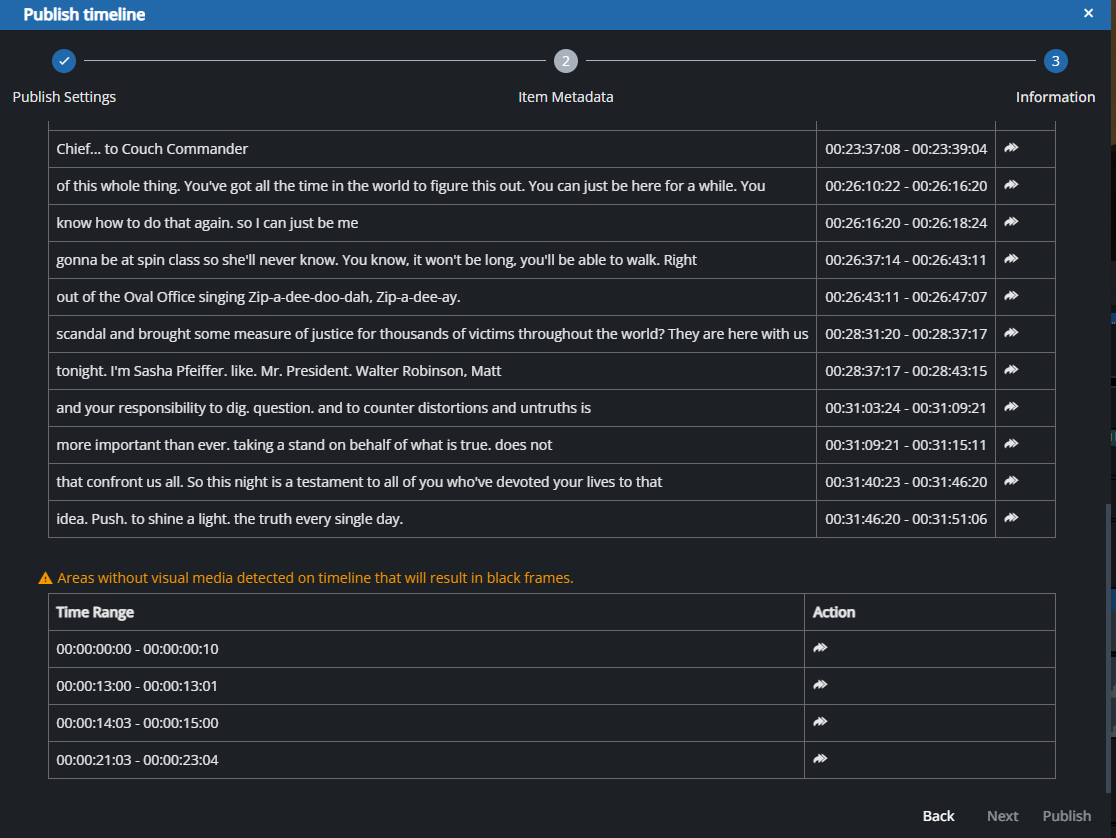 Validation table