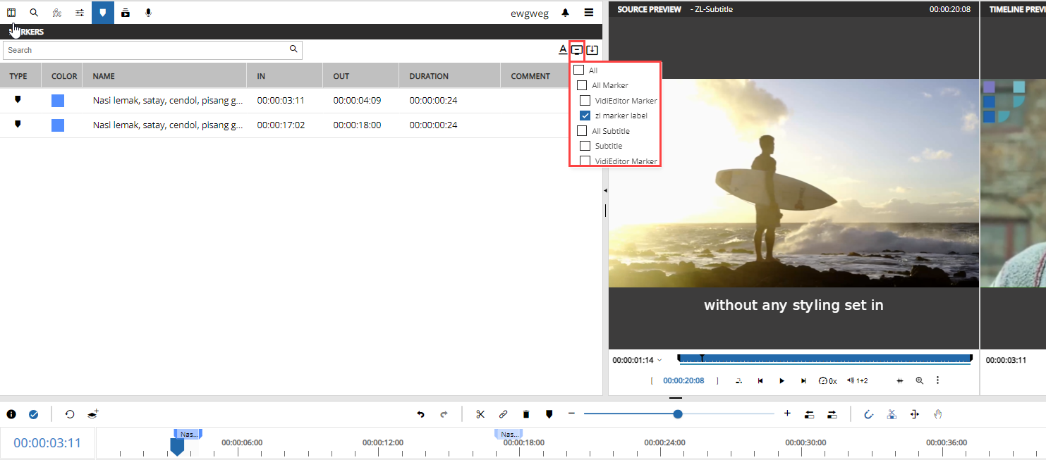 Choosing which markers to be displayed on the timeline