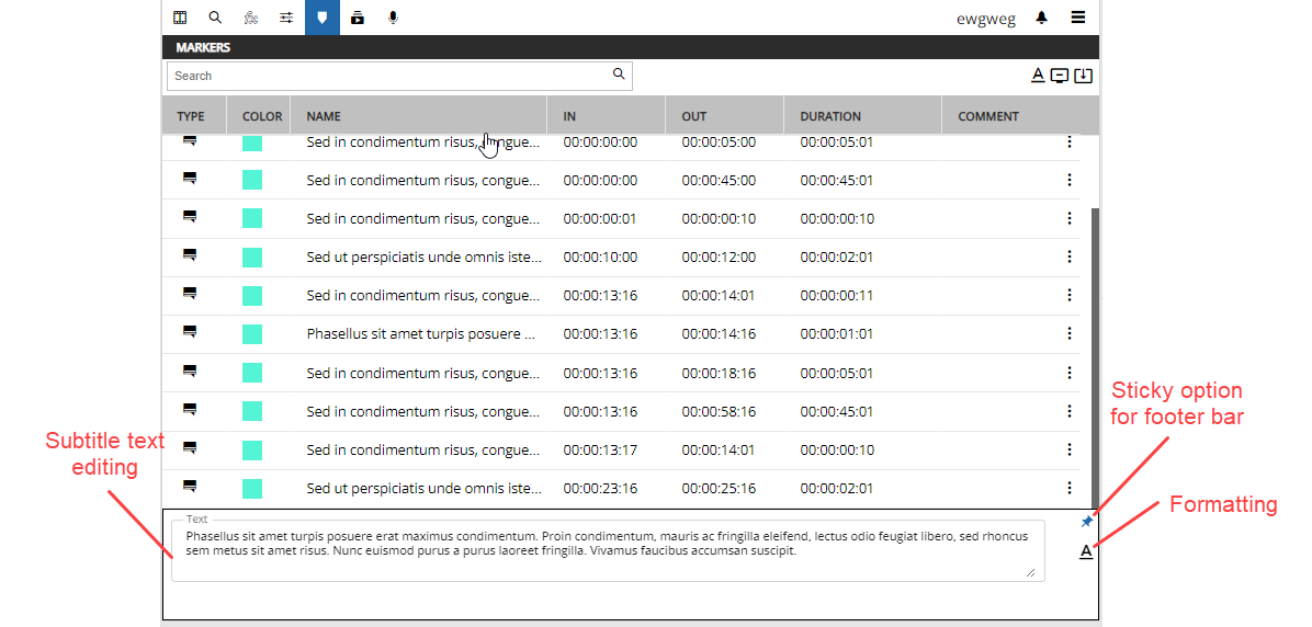 Footer bar can be used to display subtitle text for editing