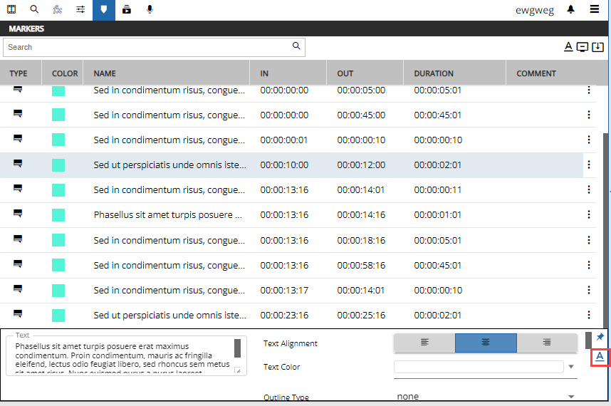 Formatting options in the footer bar