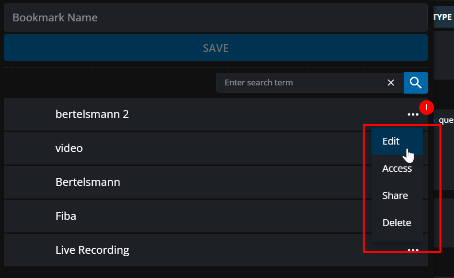 Context menu options
